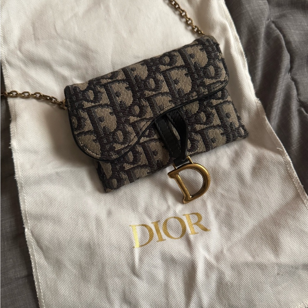 Dior Black and Tan Monogram Clutch with Gold Accent